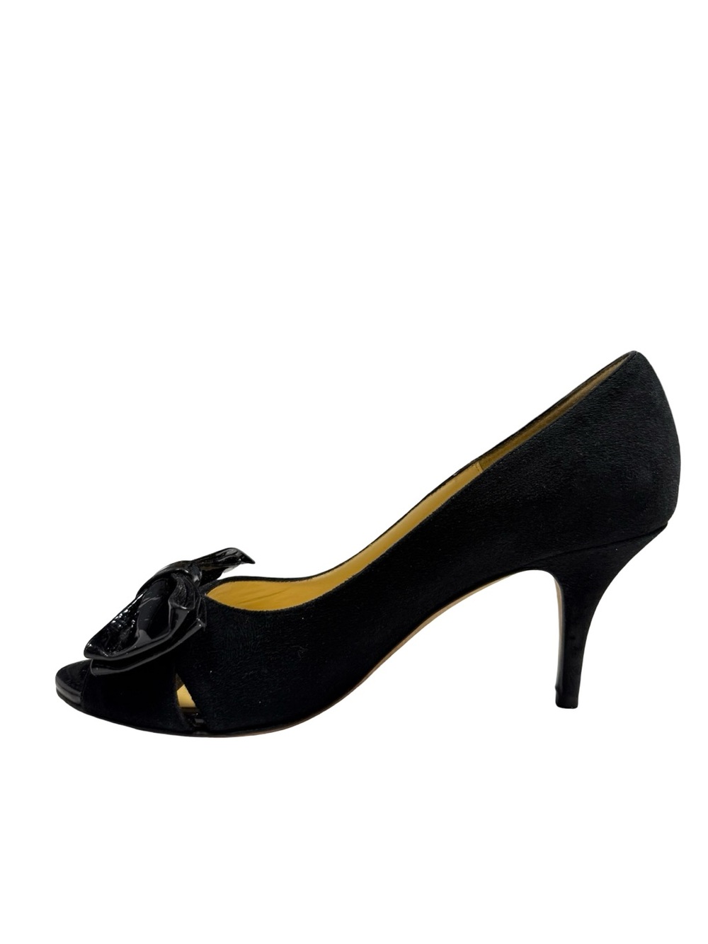 Kate Spade New York Womens 7.5 Black Suede Patent Bow Peep Toe Pumps Heels - Picture 5 of 10